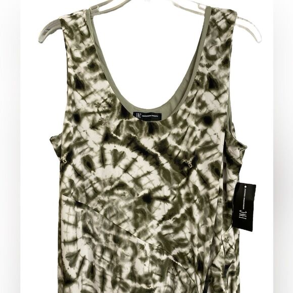 NWT INC Tie-Front Sleeveless Midi Dress Size XL Green White Tie Dye Stretchy - Picture 5 of 15